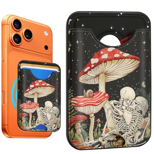 Compatible with Magsafe Wallet Magnetic Card Holder - Skull Mushroom Phone Wallets for Women Teen Girls Cute for iPhone 17/16/15/14/13/12 Series Slim for Apple Mag RFID Magnet,Fit 3 Cards - color: Skull Mushroom