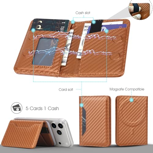 For MagSafe Wallet,Magnetic Card Holder RFID Blocking Wallet with 5 Card Slots & Cash Pocket For iPhone 17/16/ 15/14/ 13/12/ Pro/Max/Plus/Air Carbon Coffee - color: Carbon Coffee
