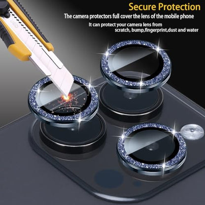 Camera Protector for iPhone 15 Pro/15 Pro Max, Glitter Dark Blue - color: Glitter Dark Blue