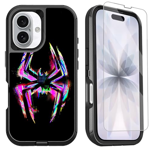 for iPhone 17 Case with Screen Protector Spider Cool Design Full Body Heavy Duty Rugged Shockproof 3-Layer Protective Black Phone Case for iPhone 17 Boys Men - color: Cow White
