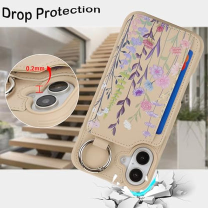 Ｈａｖａｙａ for iPhone 16 Case Wallet with Card Holder Keychain Ring Stand PU Leather Phone case Floral Flower with Credit Card Slots Women Men-Beige Flower 2 - color: Beige[floral flower2]