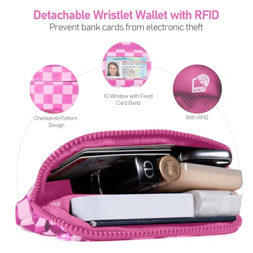 Tiostep Clip and Go Strap for Phone with Wallet Crossbody Phone Lanyard Adjustable and Detachable RFID Wristlet Wallet (Hot Pink Checkered, Large) - color: Hot Pink Checkered, size: Large