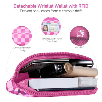 Tiostep Clip and Go Strap for Phone with Wallet Crossbody Phone Lanyard Adjustable and Detachable RFID Wristlet Wallet (Hot Pink Checkered, Large) - color: Hot Pink Checkered, size: Large