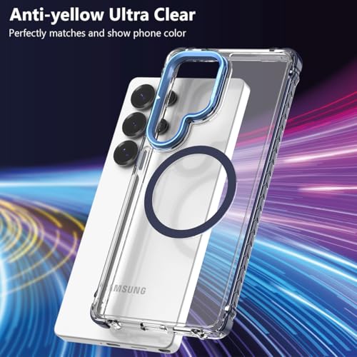 Nvollnoe for Samsung S25 Ultra Case Compatible with MagSafe Military Grade Shockproof Heavy Duty Protective Adjustable Kickstand Ultra Clear Magnetic Phone Case for Samsung S25 Ultra(Blue) - color: Clear-Blue