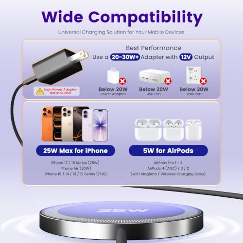 MagSafe 25W Wireless Charger for Apple Magnetic Fast Charging Pad - color: 2Black