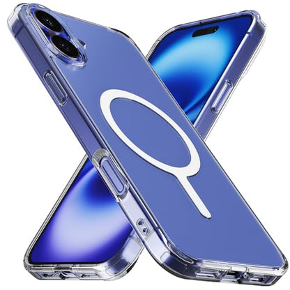Sinjimoru for iPhone 16 Plus Clear Case, Compatible with MagSafe | M-Airclo Basic, anti-yellowing UV coating, shockproof PC TPU bumper, 1000G strong magnet - size: iPhone 16 Plus