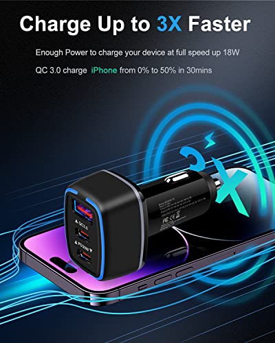 78W USB C Car Charger, Super Fast Charging Cigarette Lighter Adapter