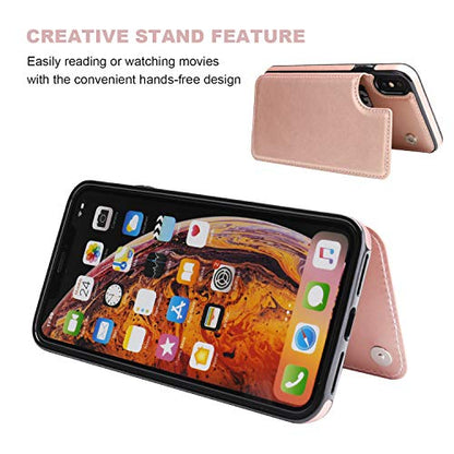 ONETOP for iPhone Xs Max Wallet Case with Credit Card Holder,Rosegold | Kickstand,ID/Cash Holder,Case Wallet with Card Slots,Double Magnetic Clasp,Durable PU Leather Shockproof Cover for Women Men - color: iPhone Xs Max 6.5" Rose Gold
