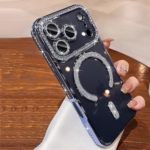 MIFEDUCT Glitter Diamond Magnetic Case for iPhone 17 Pro Max Clear Support Wireless Charging 17 Pro Max Case Women Girls Cute Bling Luxury Shiny Sparkle Shockproof Protective Cover 6.9", Blue - color: Blue, size: For iPhone 17 Pro Max 6.9"