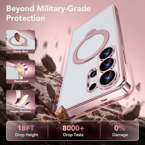 GolbinBox Magnetic for Samsung Galaxy S26 Ultra Case with 360° Spin Stand | [Compatible with MagSafe][Military Drop Protection] Shockproof Galaxy S26 Ultra Phone Cover with Kickstand, Warm Pink/Clear - color: Warm Pink/Clear