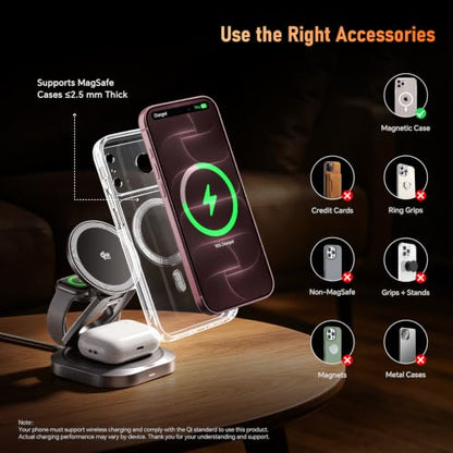REWONDER 3-in-1 Qi2.2 25W Fast Wireless Charging Station for iPhone - color: Grey
