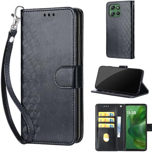 Wallet Case for Motorola Moto G Power 2025/2026, Black Cube | Women Flip Folio Cover, Embossed PU Leather, Stand, Credit Card Holders Slots, Wrist Strap - color: 1