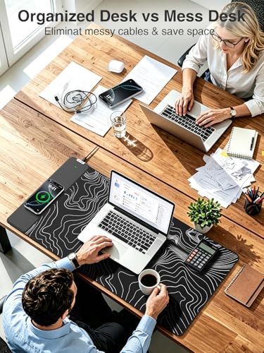Wireless Charging Mouse Pad, 31.5"x15.8" Large Desk Mat, Smooth Glide - color: Black-31.5"x15.8"-Contour