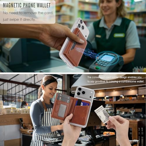 For MagSafe Wallet,Magnetic Card Holder RFID Blocking Wallet with 5 Card Slots & Cash Pocket For iPhone 17/16/ 15/14/ 13/12/ Pro/Max/Plus/Air Brown - color: Brown