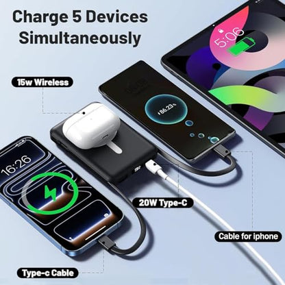 Azmuth for MagSafe Portable Charger, 10000mAh Magnetic Power Bank | 20W PD Fast Charging Magnetic Travel Charger with Dual USB-C LED Display for iPhone 17/16/15/14/13/12 Series - color: Black