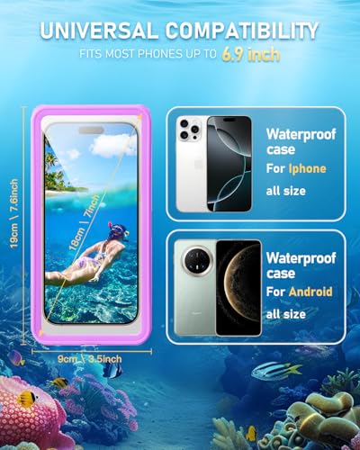 Waterproof Phone Case,IPX8 Waterproof Phone Pouch for Beach & Snorkeling Essentials,Phone Waterproof Case with Lanyard, Universal Case Up to 6.9" for iPhone,Samsung (Purple) - color: purple