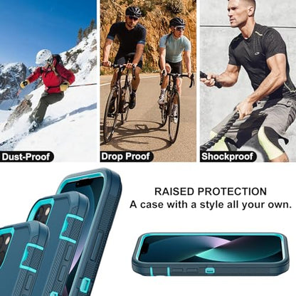 for iPhone 13 Case with 2 Screen Protector,Shockproof Drop Protection Full Body Heavy Duty 3 Layer Military Rugged Durable Phone Cover for Apple iPhone 13 6.1" (Teal) - color: Teal