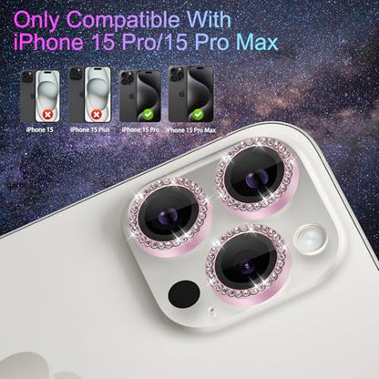 Camera Lens Protector for iPhone 15 Pro/15 Pro Max, Diamond Pink - color: Diamond Pink