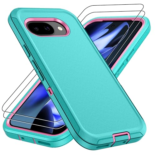 Pilaru for Google Pixel 9a Case, for Pixel 9a with 2Pcs HD Screen Protector,[Military Grade Drop Tested] 3-Layer Shockproof Protective Phone Case for Pixel 9a -Aqua Blue - color: Aqua Blue, size: Google Pixel 9a