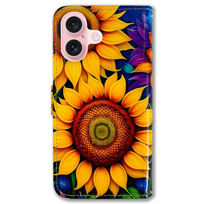 Bcov Case for iPhone 16,Beautiful Sunflowers Multifunction Leather Phone Case Wallet Flip Cover with Multi Card Slots Pocket Wrist Strap for Apple iPhone 16 - color: Beautiful Sunflowers