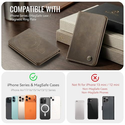 Magnetic Wallet Card Holder with RFID Protection, PU Leather Slim Wallet, Strong Magnet Attachment for iPhone 18/17/16/15/14/13/12 Series Pro Max Plus Mini-Brown - color: Brown