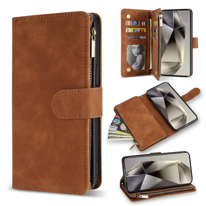 ZZXX Samsung Galaxy S24 Ultra 6.8 inch PU Leather Wallet Case with RFID Blocking, Card Slot, Kickstand (Brown) - color: Brown, size: Samsung Galaxy S24 Ultra