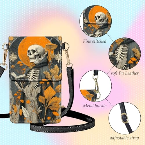 Small Crossbody Bags for Women Touchscreen Cell Phone Bag Cross Body Purses with adjustable Strap,Gifts For Teenage Girls - color: Skeleton Death Reading