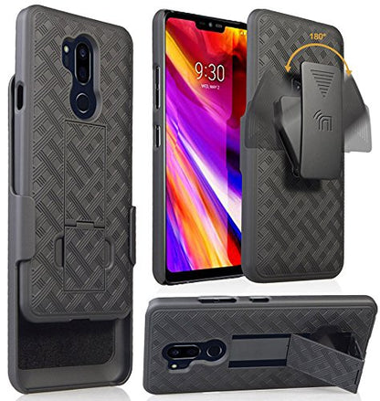 Nakedcellphone Holster Combo for LG G7 ThinQ Phone Case & Belt Clip - Black | Hard Shell and Rotating Holder, Kickstand, Satisfying Texture, Slim, Matte, Also Fits LG G7 Plus / G710