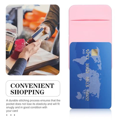 WOONEKY 2pcs Adhesive Cellphone Card Holder Pocket Back Wallet Stick on Credit Holder with Elastic Stretch Fabric, Phone Wallet for Women, Light Pink