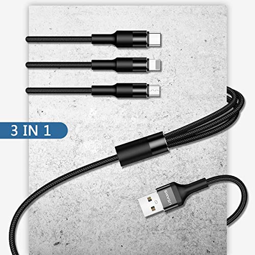 USAMS [2 Pack] Multi Charging Cable, 5FT 3 in 1 Nylon Braided USB Multiple Charger Fast Charging Cord Compatible with Most Smart Phones & Pads