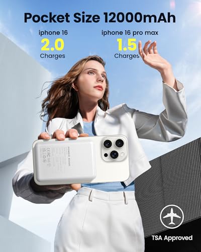 Magnetic Portable Charger Power Bank 12000mAh MagSafe Compatible Battery Pack 22.5W USB C Fast Charging Wireless Battery Pack Phone Charger for iPhone 17/16/15/14/13/12 All Series White - color: White