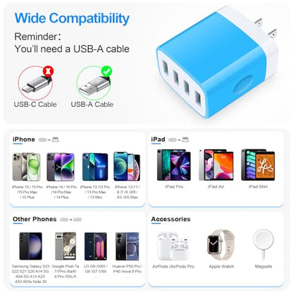 USB Cube Samsung Charging Block for Samsung Galaxy A17 5G A16 A56 A36 A26 A15 A55 A35 A25 A03s S26 Ultra S25 FE S24 S23 Z Flip 5 Z Fold 5,Multi Plug for iPhone 17e 17 16 15 Pro Max 14 13 12,Pixel 10a