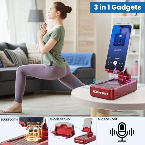 JTEMAN Bluetooth Speaker with Cell Phone Stand,Gifts for Men Tech Gadgets - color: Red