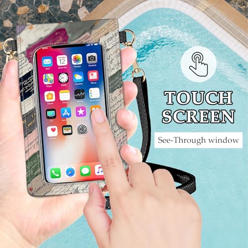 Small Crossbody Bags for Women Touchscreen Cell Phone Bag Cross Body Purses with adjustable Strap,Gifts For Teenage Girls - color: Collage Text