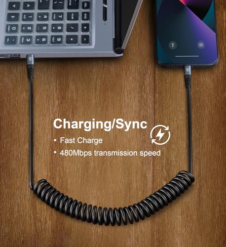 USB C to USB C Cable [3FT+6FT], 2Pack Coiled USB C Charger Cable for Car - color: Black, size: 3FT+6FT
