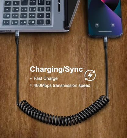 USB C to USB C Cable [3FT+6FT], 2Pack Coiled USB C Charger Cable for Car - color: Black, size: 3FT+6FT