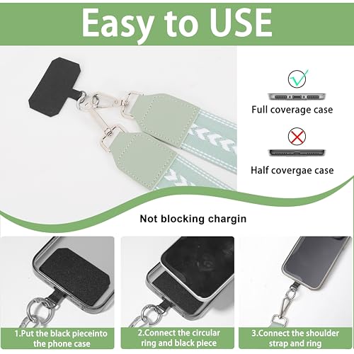 Clip and Go Phone Strap with Zippered Pouch,Phone Strap with Cellphone Chain Accessories - color: Green