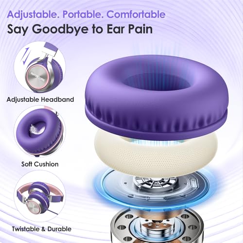 INFURTURE USB C Headphone for Kids & Adults Over-Ear Headphone with HD Mic - color: Pink-purple