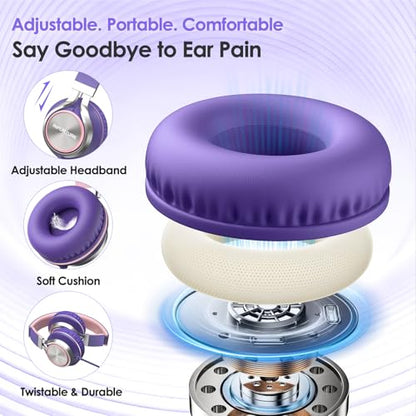 INFURTURE USB C Headphone for Kids & Adults Over-Ear Headphone with HD Mic - color: Pink-purple