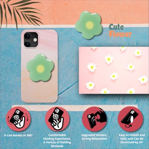Cute Flower Series Collapsible Design Phone Grip (Adhesive, Green) - color: Green, style: Adhesive
