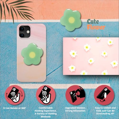 Cute Flower Series Collapsible Design Phone Grip (Adhesive, Green) - color: Green, style: Adhesive