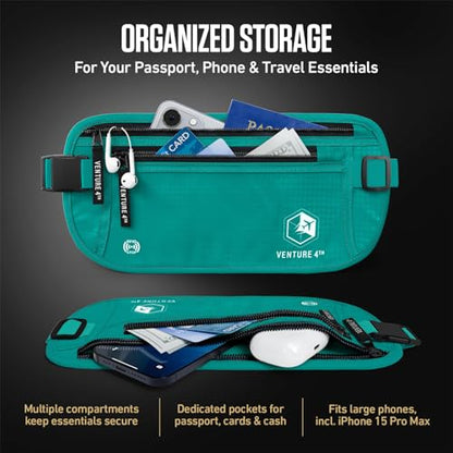 VENTURE 4TH Travel Money Belt, RFID Blocking Passport Holder - Turquoise - color: Turquoise