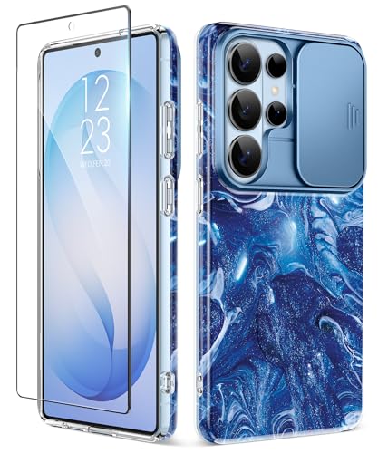 GVIEWIN for Samsung Galaxy S26 Ultra Case with Slide Camera Cover, [Screen Protector] [Shockproof Military Grade Drop Protection] Marble Slim Fit Hard PC Phone Cover S26 Ultra 6.9" 2026 (Star Abyss) - color: D-Star Abyss/Blue, size: For Galaxy S26 Ultra 6