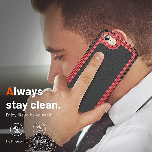 Jeylly Compatible with iPhone SE 2022 / SE 2020 Case, Heavy Duty Full Body Rugged Shockproof Protection Hybrid Hard PC Non Slip Texture Protective Girls Women Boy Men Cover for iPhone SE/8/7, Red - color: A Red+Black, size: iPhone SE 2022/SE 2020/8/7