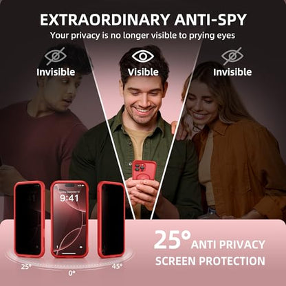 BERFY for iPhone 16 Pro Max Case, Compatible with MagSafe, Built-in Privacy Screen Protector, Camera Protection, Shockproof Full Body Phone Case 6.9", Translucent Red