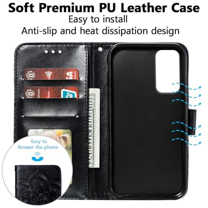 EYZUTAK Case for Samsung Galaxy A17 5G/A26 5G, Premium Leather Magnetic Closure Flip Wallet Phone Case with Card Holder Cash Slots Kickstand Embossed Mandala Flower Shockproof Lanyard Cover - Black - color: Black, size: Samsung Galaxy A17 5G/A26 5G