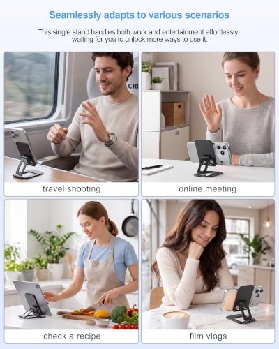 Adjustable Foldable Phone Stand for Desk, Premium Aluminum Cell Phone Holder, Portable Multi-Angle Desktop Stand Compatible with iPhone, Galaxy, iPad, Tablets & All Smartphones