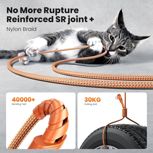 toocki 100W Right Angle Fast Charging USB C Cable, 2Pack, 6.6FT - color: Orange, size: 6.6+6.6FT