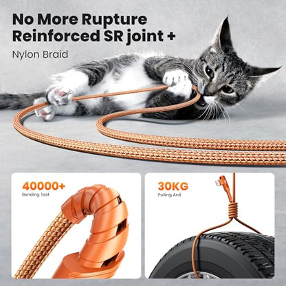 toocki 100W Right Angle Fast Charging USB C Cable, 2Pack, 6.6FT - color: Orange, size: 6.6+6.6FT