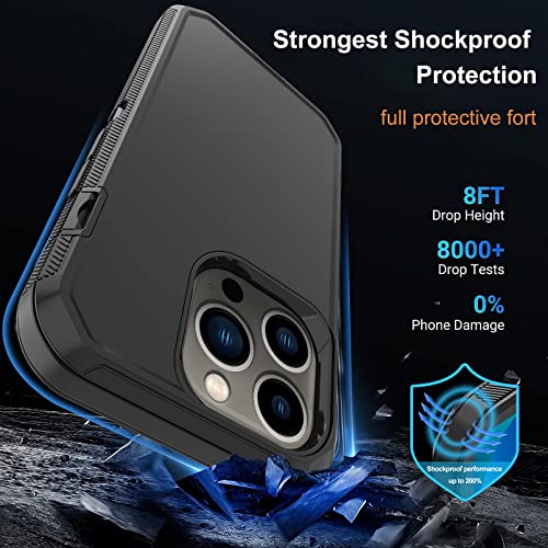 for iPhone 14 Pro Max Case with 2 Screen Protector, Heavy Duty Shockproof Drop Protection Rugged 3-Layer Military Tough Durable Protective Cover for Apple iPhone 14 Pro Max 6.7" (Black) - color: Black